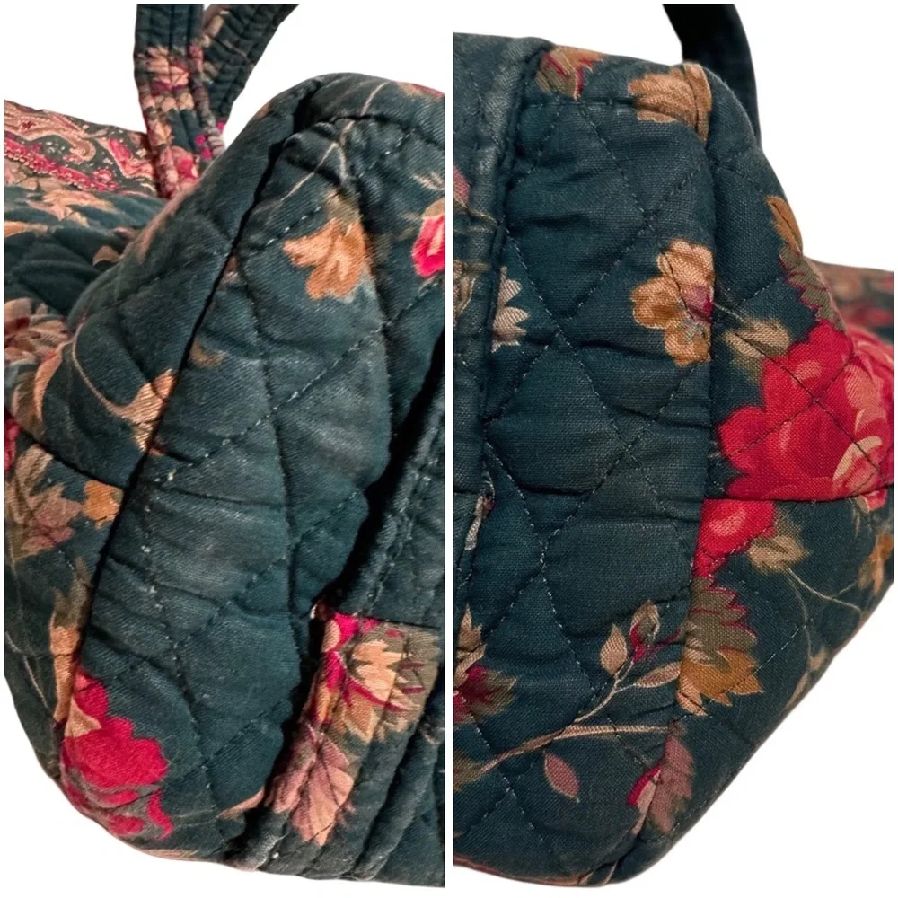 80s Vintage Vera Bradley Greenbriar Red Roses Quilted Floral Tote Shoulder Bag